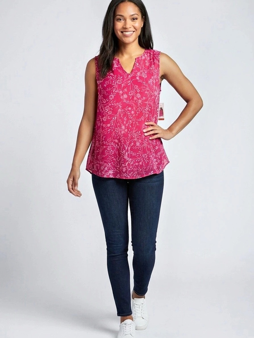 Cristina B Floral Sleeveless Blouse in Pink Size Medium Like New